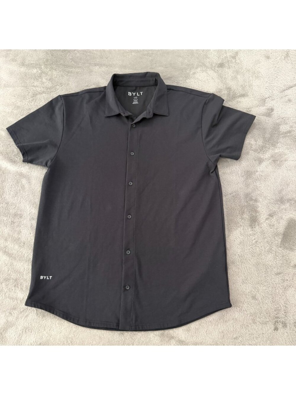 Bylt Basics Lux Short Sleeve Black Collared Button Front Shirt LARGE Mens